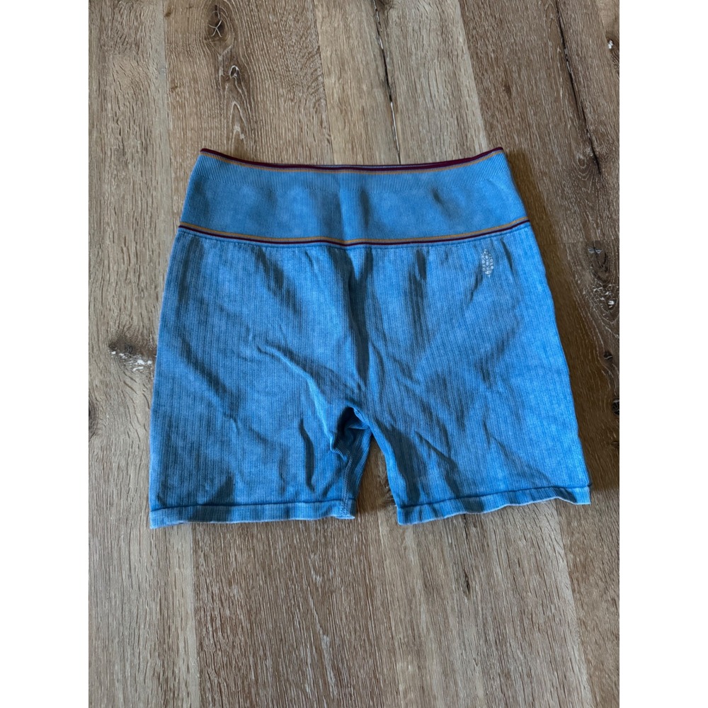 Free People‎ FP Movement Biker Shorts Blue Ribbed Seamless Striped Waistband M/L